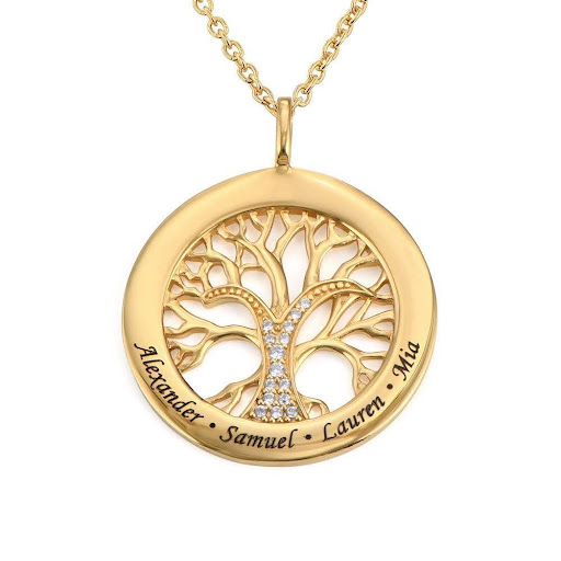 Customized for her: The meaning of the Tree of Life 14K gold cubic zirconia engraved necklace